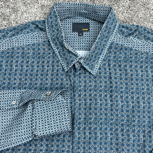 Fendi Other - Fendi Teal Blue Print Button Up Cotton Shirt Men’s 42 ~ Made in Italy - EUC